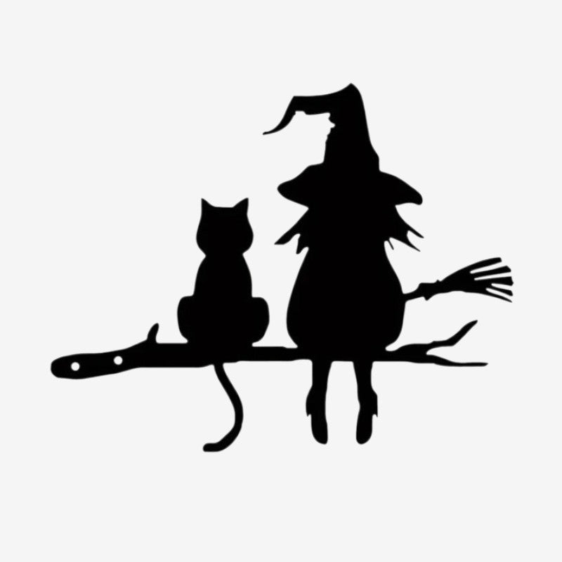 Decorazione con sagoma di strega e gatto per il giardino