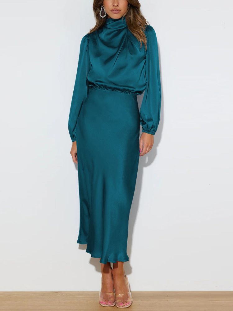 Celeste - Robe satinée de luxe à manches longues et taille ajustable