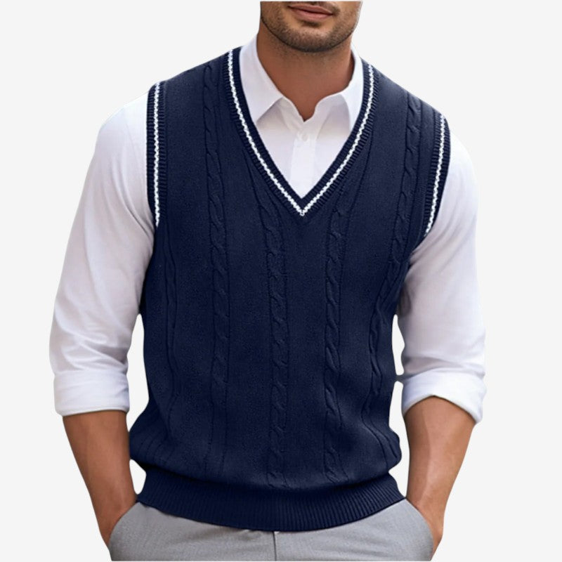 Gilet da uomo con scollo a V e design a coste