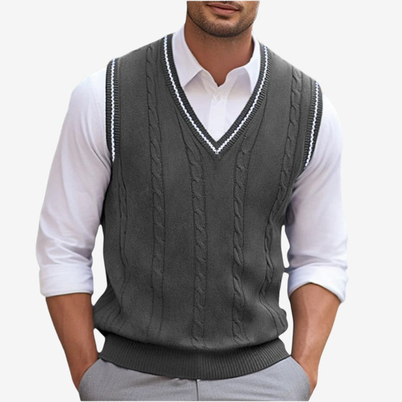 Gilet da uomo con scollo a V e design a coste