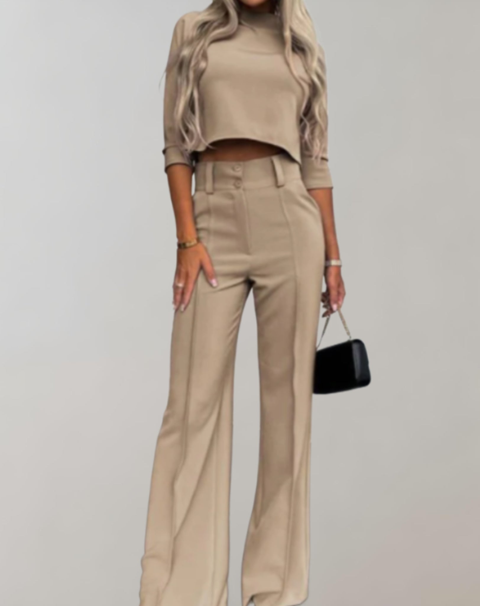 Sophia - Set șic în două piese cu top rafinat și pantaloni evazați care avantajează silueta