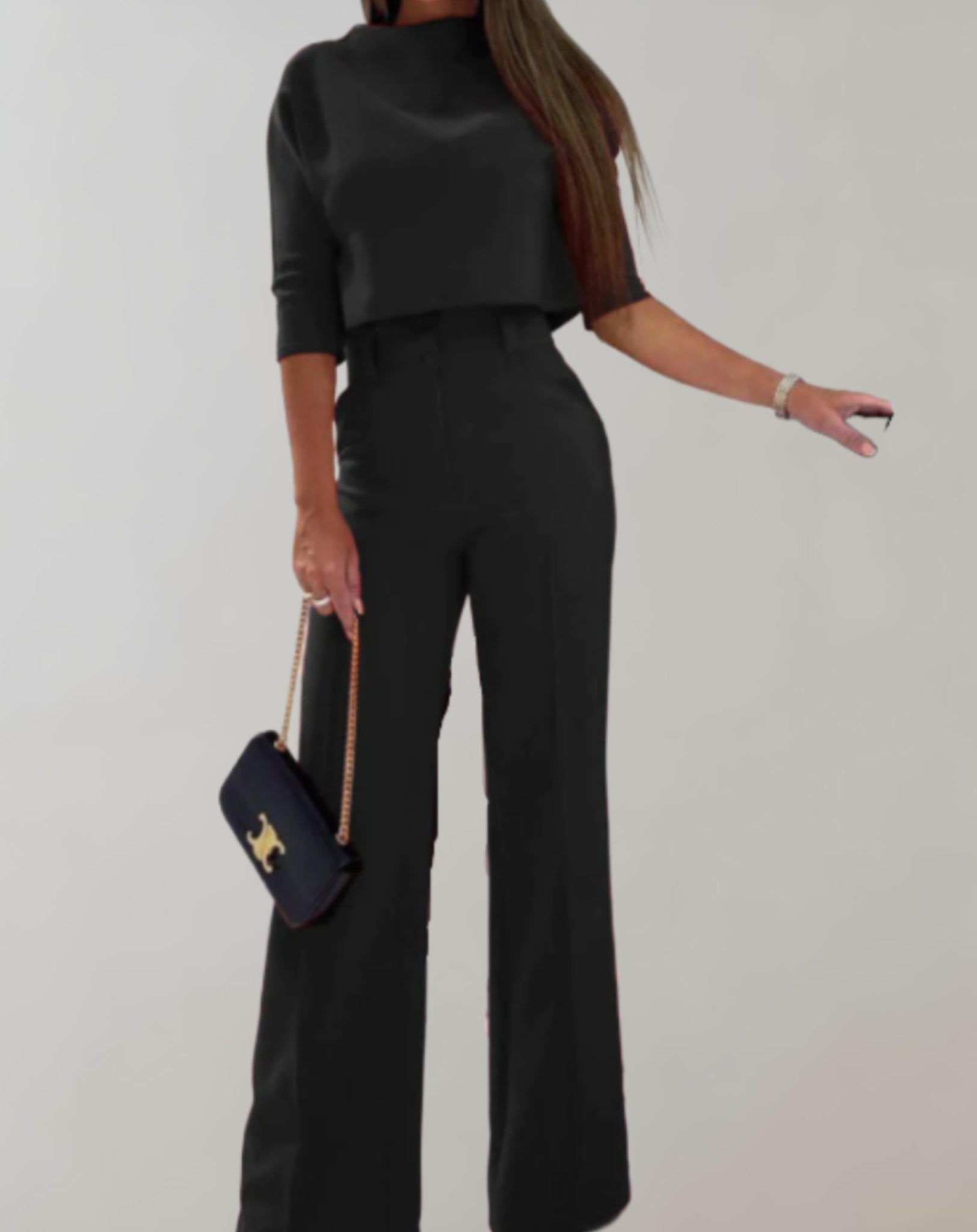 Sophia - Set șic în două piese cu top rafinat și pantaloni evazați care avantajează silueta
