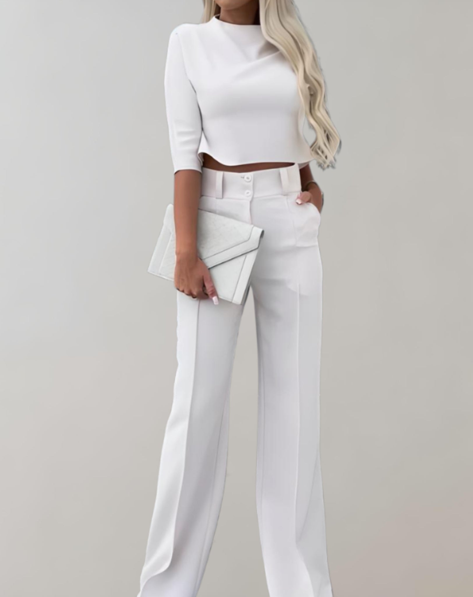 Sophia - Set șic în două piese cu top rafinat și pantaloni evazați care avantajează silueta