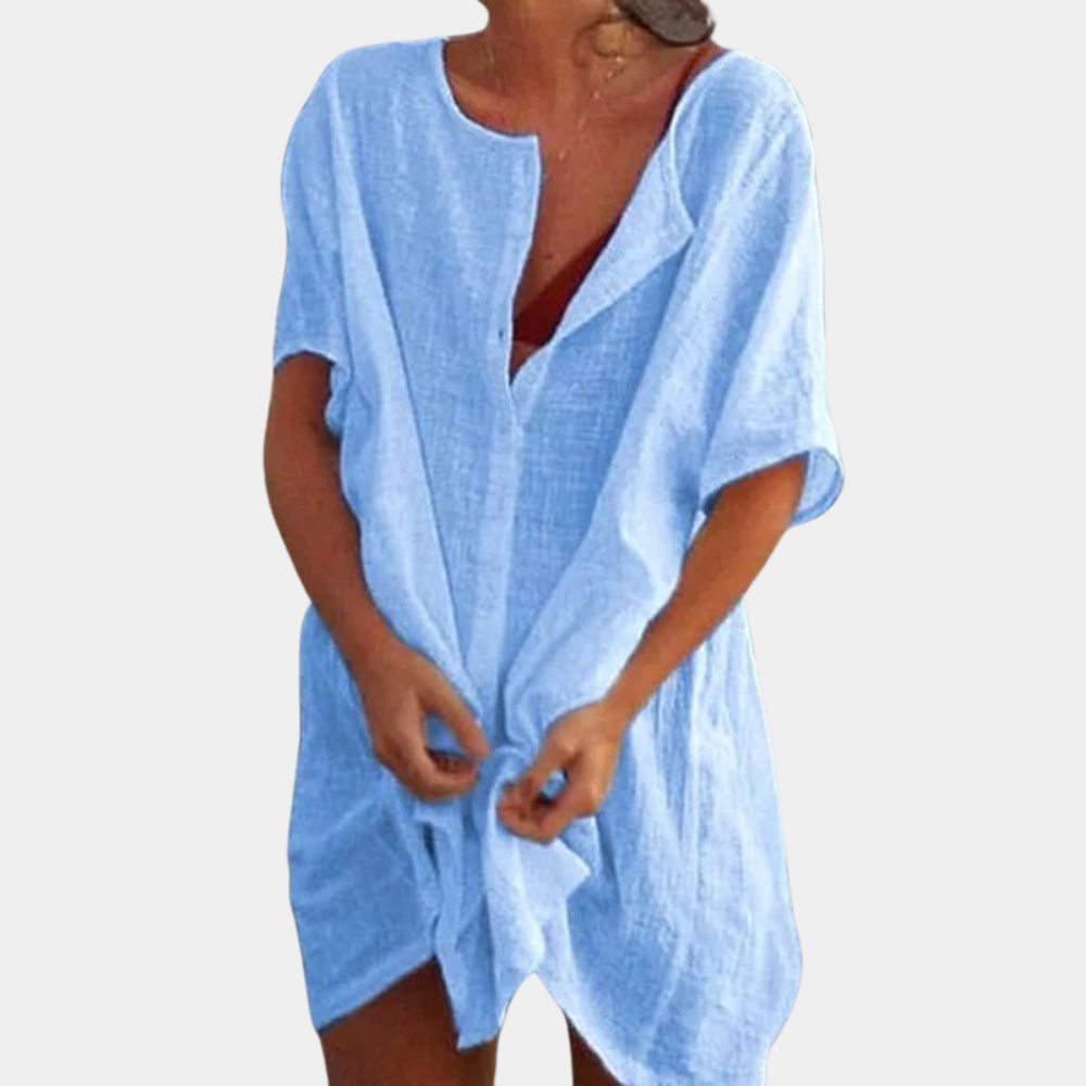 Sophia – Casual Dress with Buttons, Short Sleeves, and Relaxed Fit