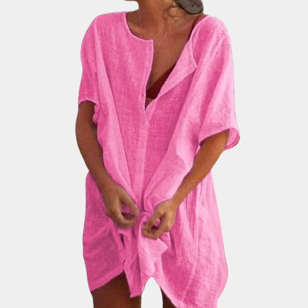 Sophia – Casual Dress with Buttons, Short Sleeves, and Relaxed Fit