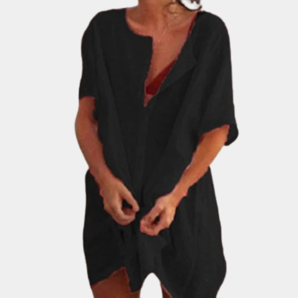 Sophia – Casual Dress with Buttons, Short Sleeves, and Relaxed Fit
