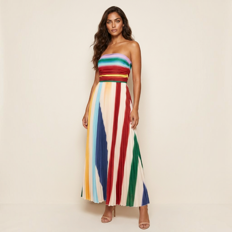Women’s Colorful Pleated Maxi Dress