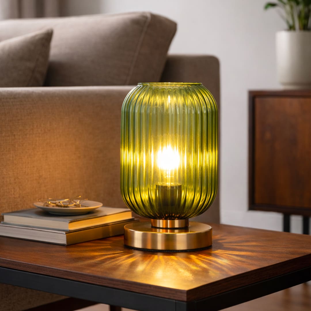 LumaGlobe - Lampada da tavolo a globo in vetro soffiato con portalampada E27 per lampadina LED