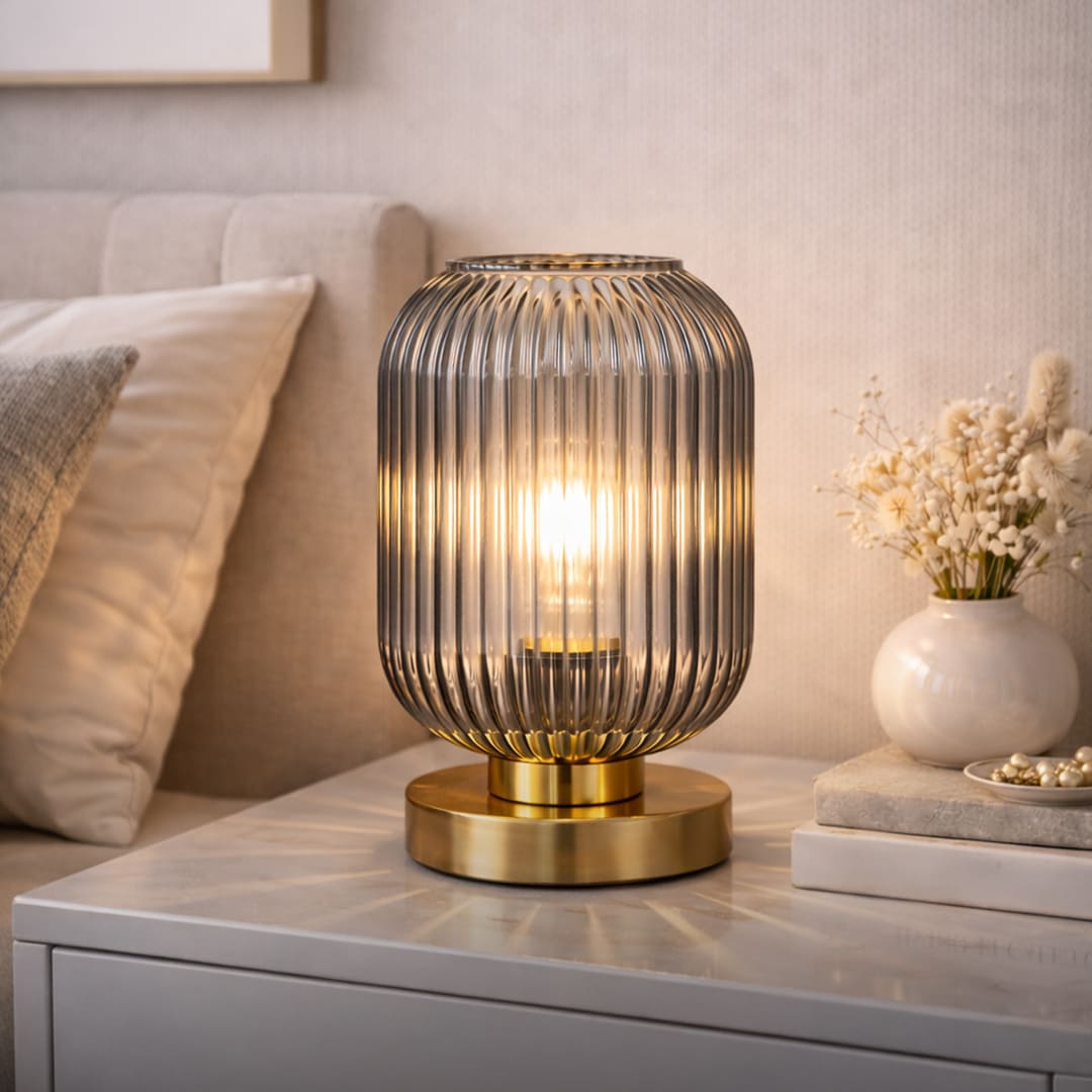 LumaGlobe - Lampada da tavolo a globo in vetro soffiato con portalampada E27 per lampadina LED