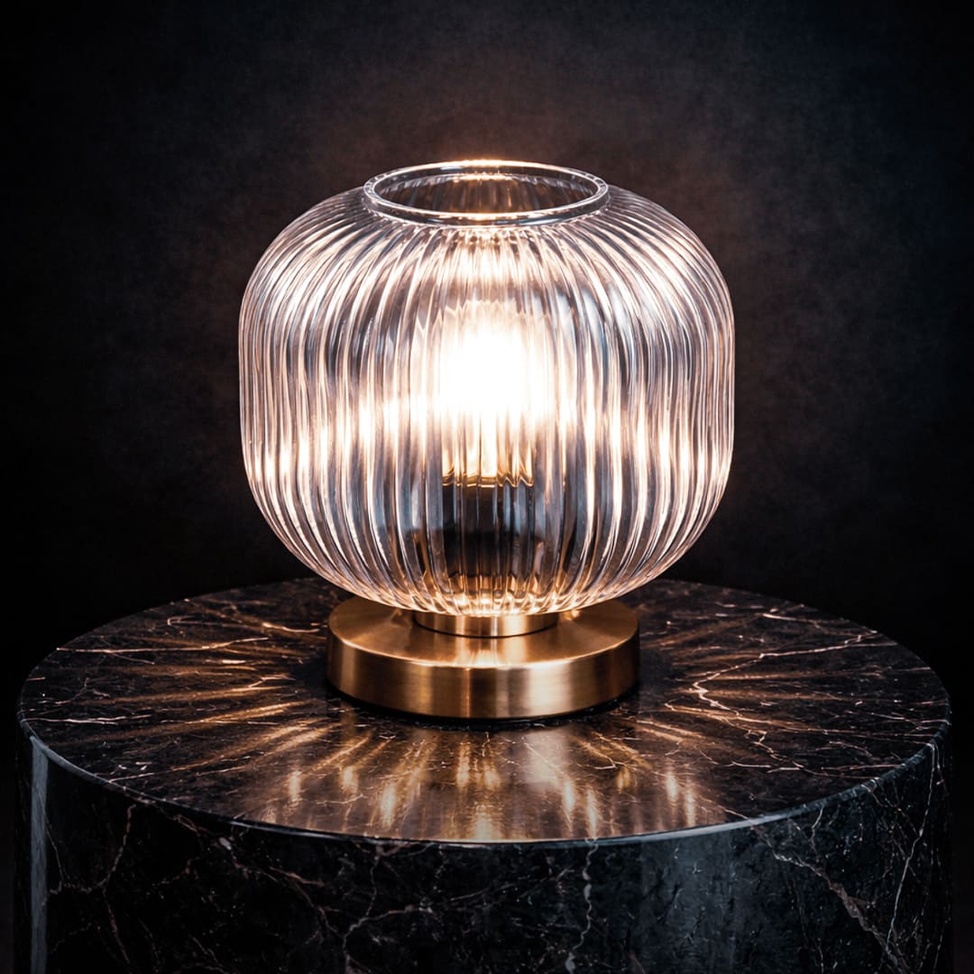LumaGlobe - Lampada da tavolo a globo in vetro soffiato con portalampada E27 per lampadina LED