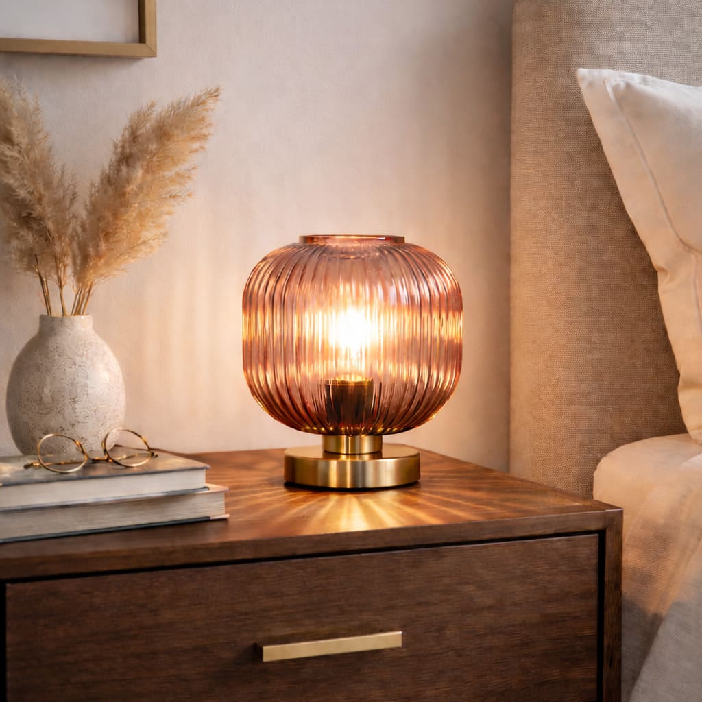 LumaGlobe - Lampada da tavolo a globo in vetro soffiato con portalampada E27 per lampadina LED