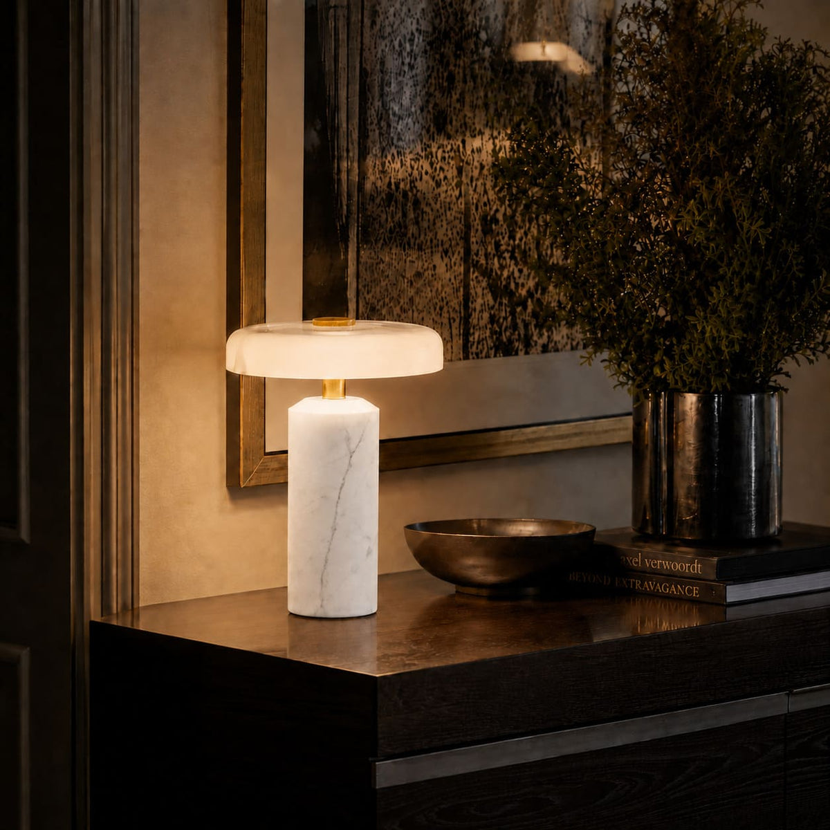MarbleGlow - Led Table Lamp With Natural Marble Base And Opal Glass Diffuser