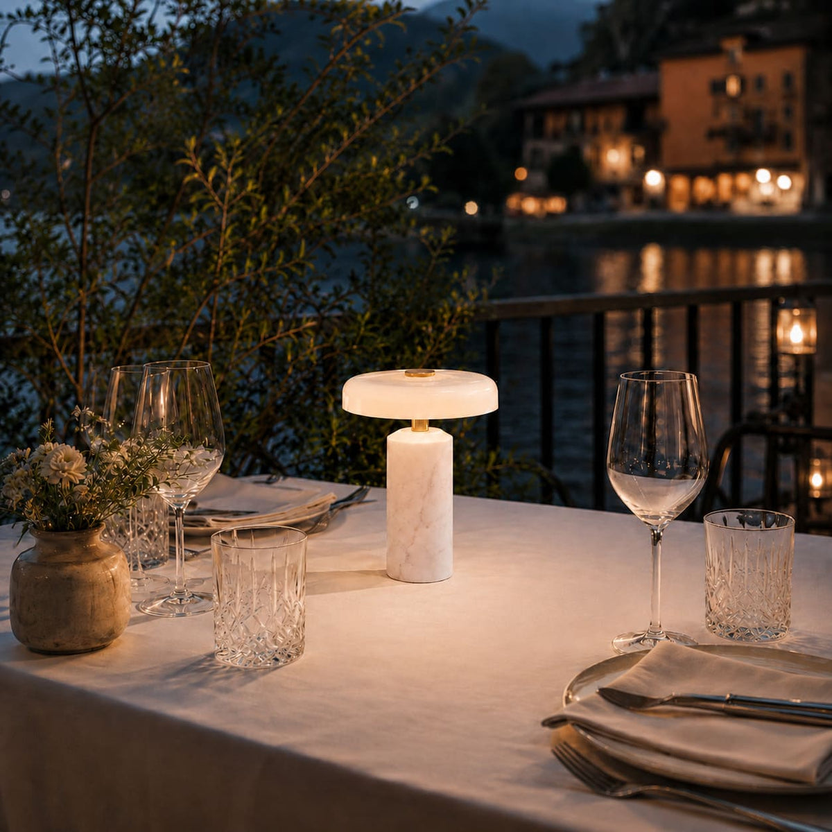 MarbleGlow - Led Table Lamp With Natural Marble Base And Opal Glass Diffuser