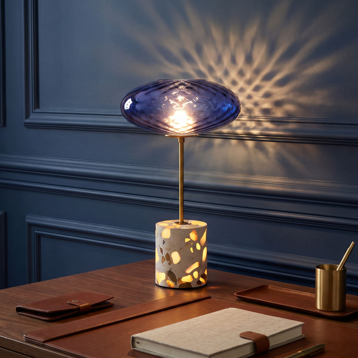 GlassGlow - Wireless Table Lamp With Glass Shade And Stone Base