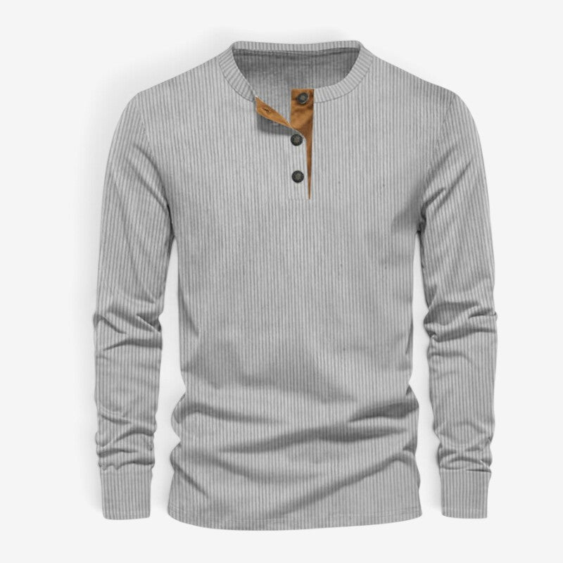 Leon - Camicia Henley da uomo a maniche lunghe con dettaglio di bottoni