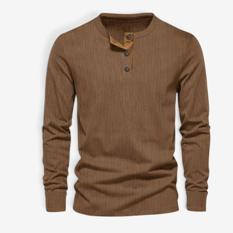 Leon - Camicia Henley da uomo a maniche lunghe con dettaglio di bottoni