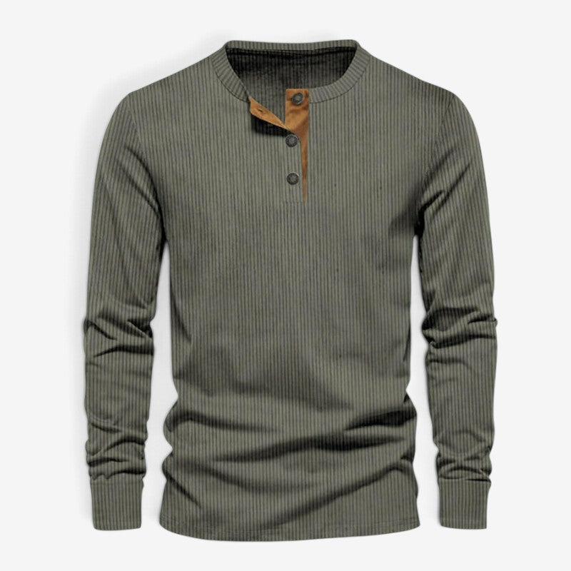 Leon - Camicia Henley da uomo a maniche lunghe con dettaglio di bottoni