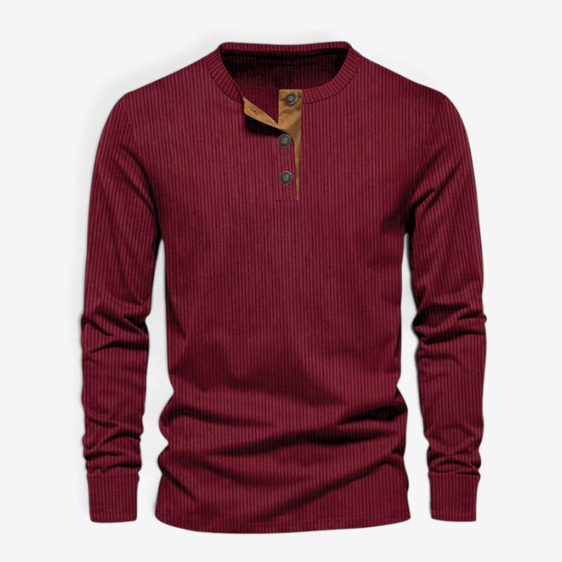 Leon - Camicia Henley da uomo a maniche lunghe con dettaglio di bottoni