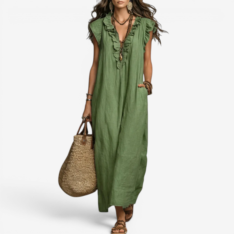 Women’s Ruffle V Neck Sleeveless Sundress