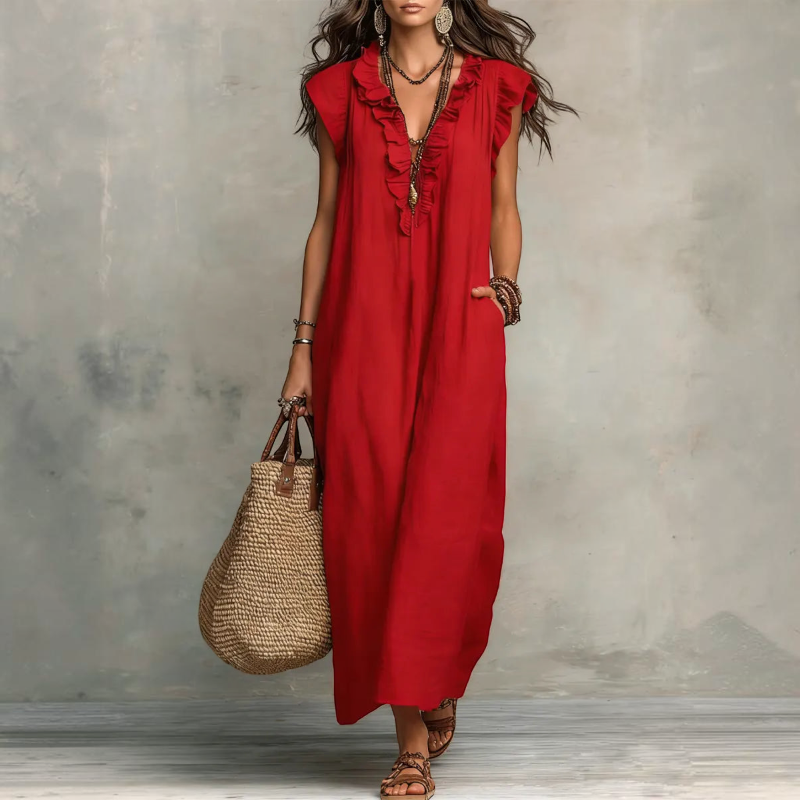 Women’s Ruffle V Neck Sleeveless Sundress