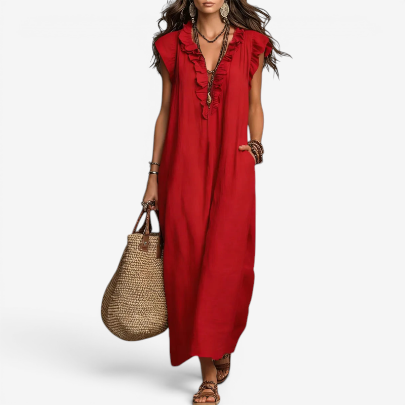 Women’s Ruffle V Neck Sleeveless Sundress