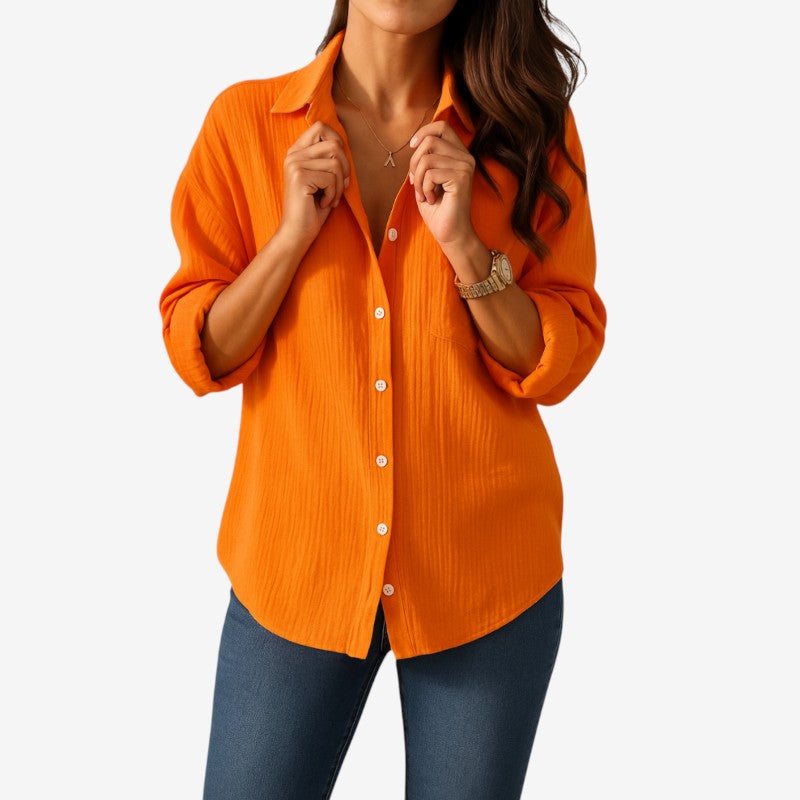 Women's Button-Front Blouse with Turn-Down Collar