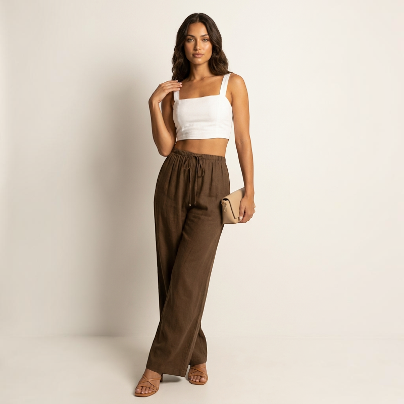 Pantalon palazzo large taille haute pour femmes