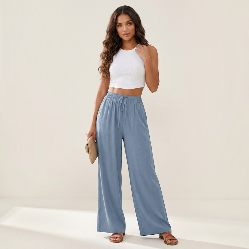 Pantalon palazzo large taille haute pour femmes