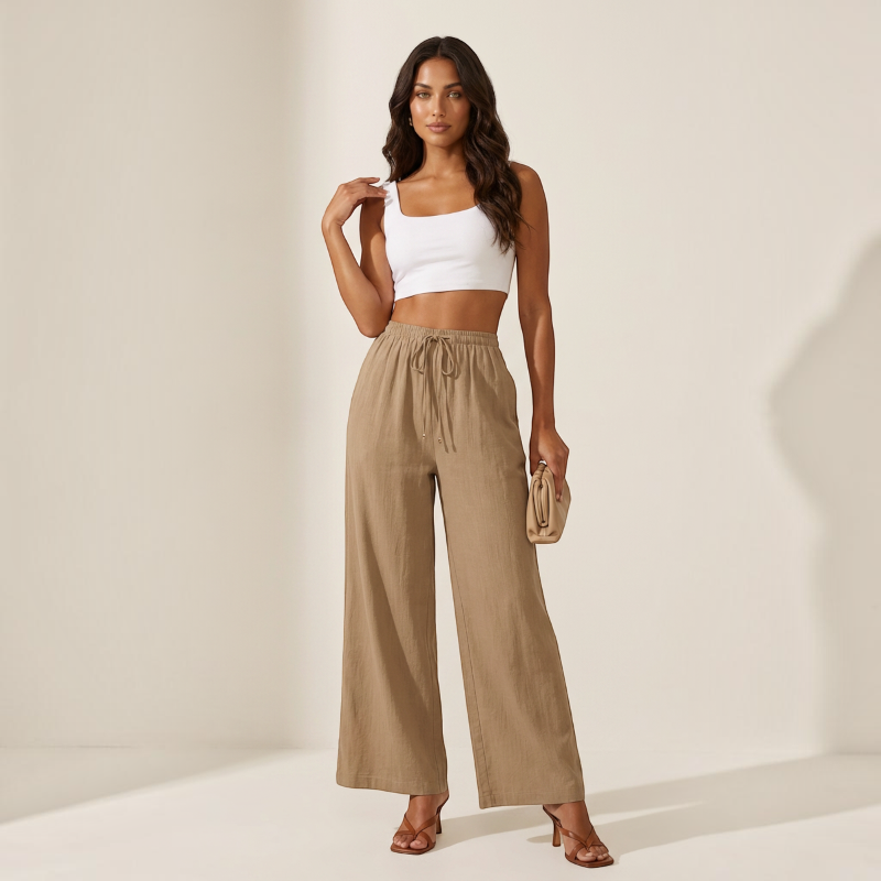 Pantalon palazzo large taille haute pour femmes