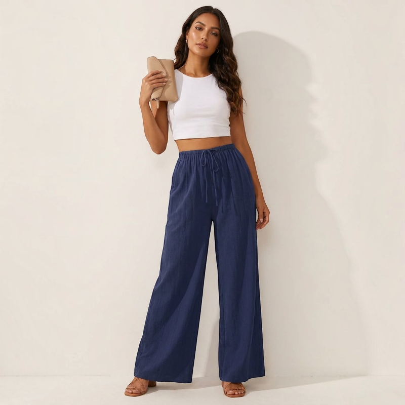 Pantalon palazzo large taille haute pour femmes