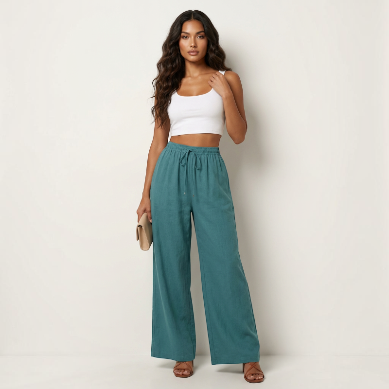 Pantalon palazzo large taille haute pour femmes