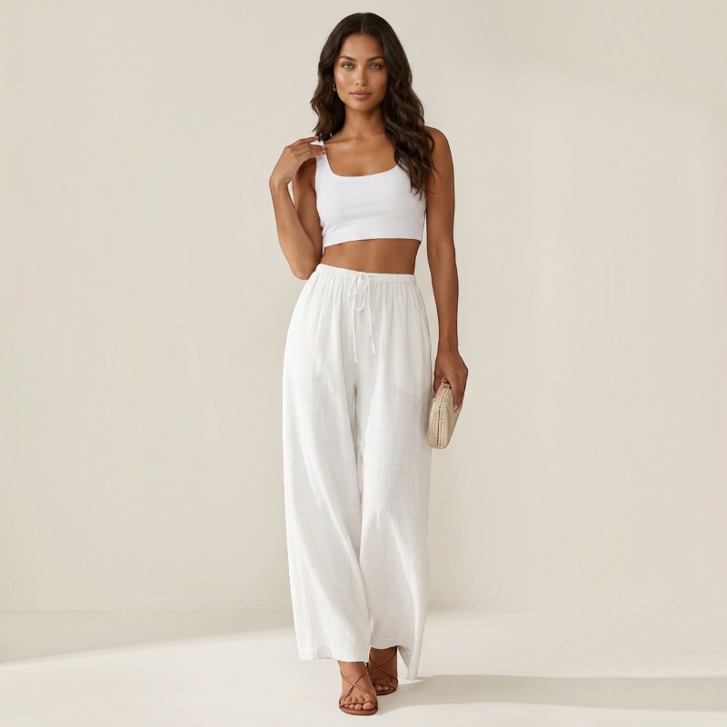 Pantalon palazzo large taille haute pour femmes
