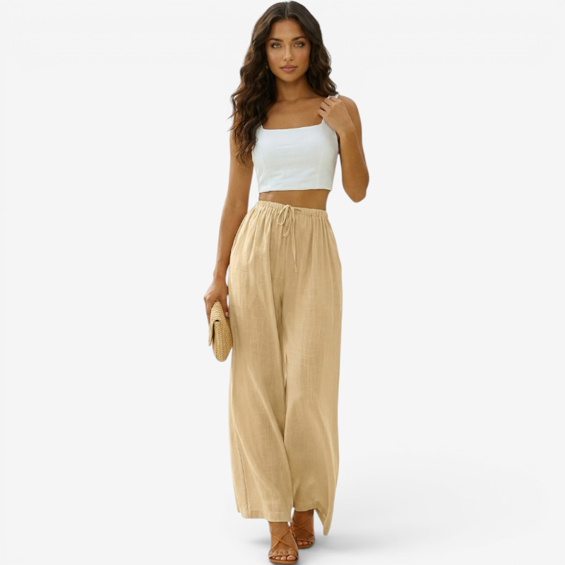 Pantalon palazzo large taille haute pour femmes