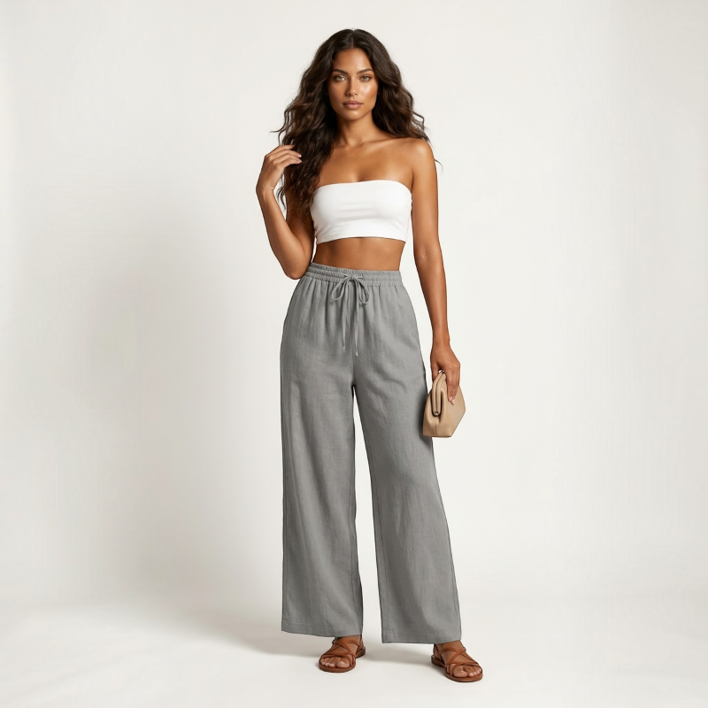 Pantalon palazzo large taille haute pour femmes