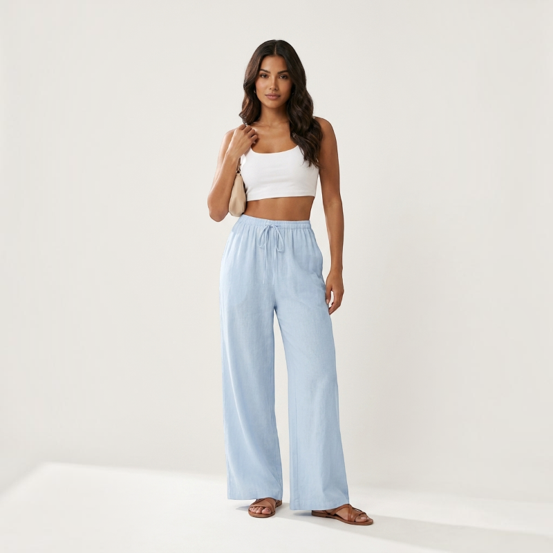 Pantalon palazzo large taille haute pour femmes