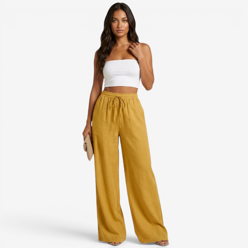 Pantalon palazzo large taille haute pour femmes
