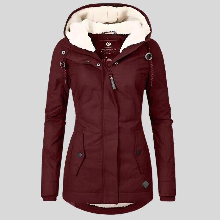 Teresa - Long waterproof coat with hood and front zipper