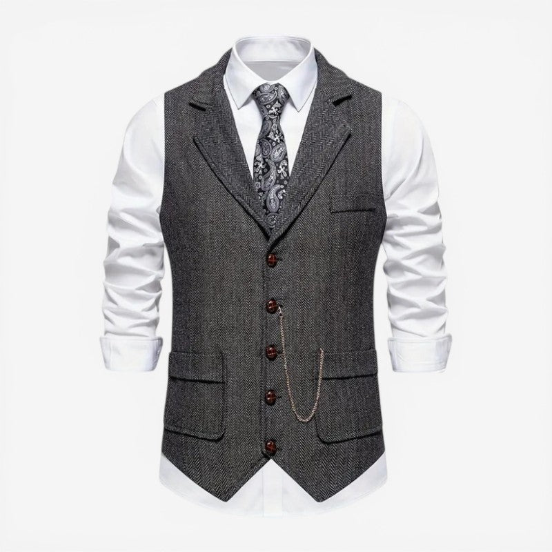 Men's Sleeveless Button-Front Layering Vest with Notched Collar