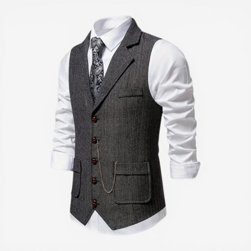 Men's Sleeveless Button-Front Layering Vest with Notched Collar