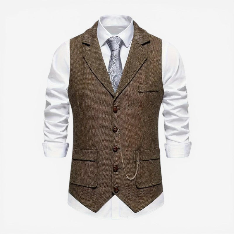 Men's Sleeveless Button-Front Layering Vest with Notched Collar