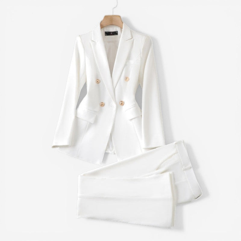 Completo Donna 2 Pezzi con Blazer e Tasche | Blazer con Chiusura a Bottoni + Pantaloni Slim Fit | Taglie S–4XL | Blu, Nero o Bianco