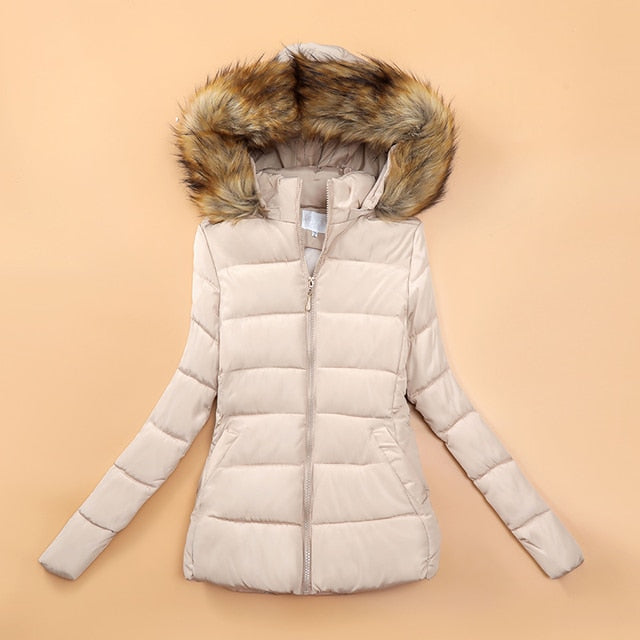 Puffern - Women's Puffer Jacket With Faux Fur Hood And Side Pockets