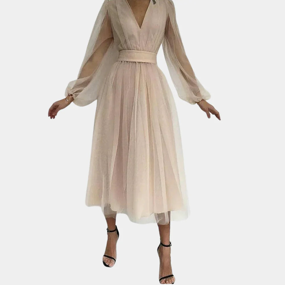 Noa - Elegantní midi šaty s poloprůhledným designem