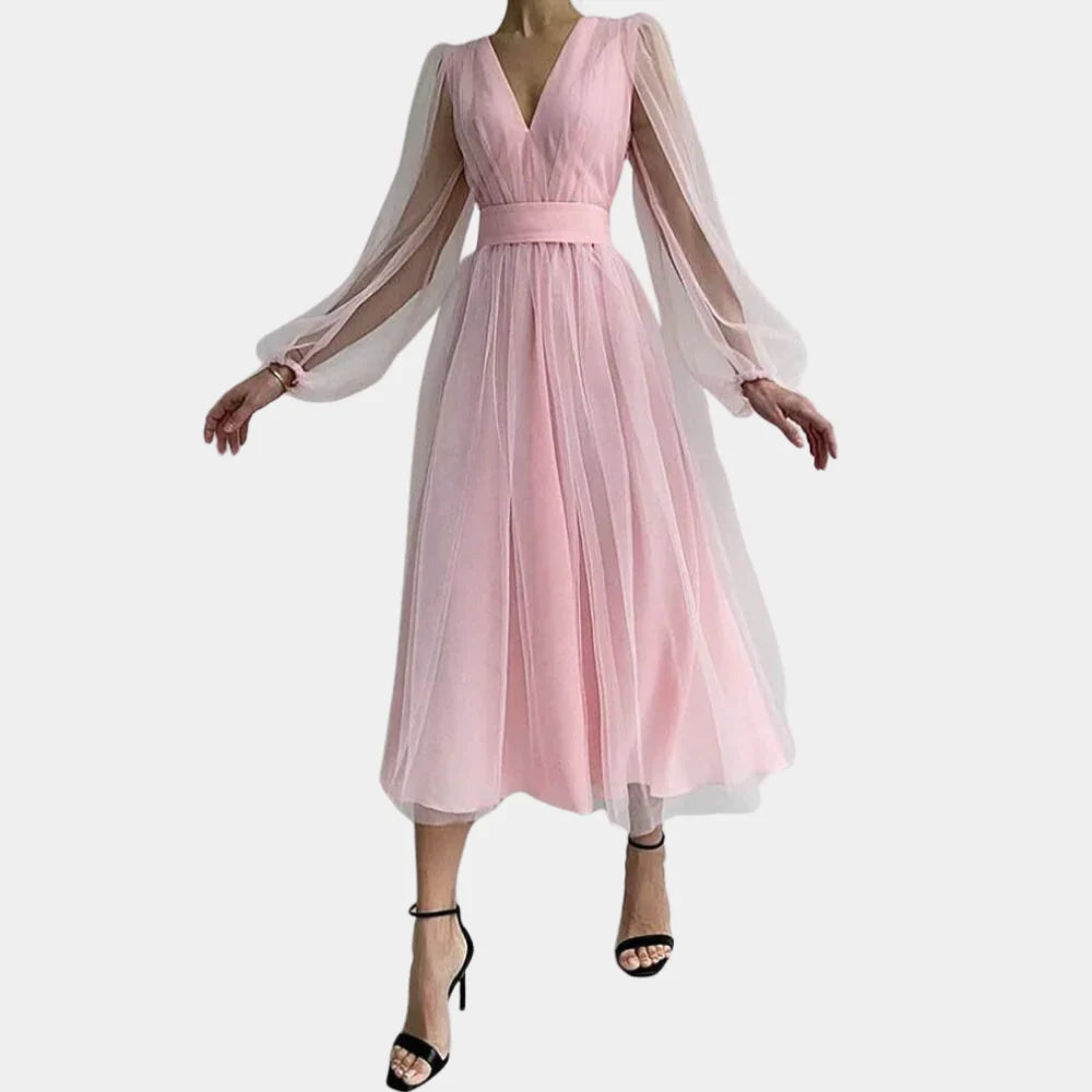 Noa - Elegantní midi šaty s poloprůhledným designem