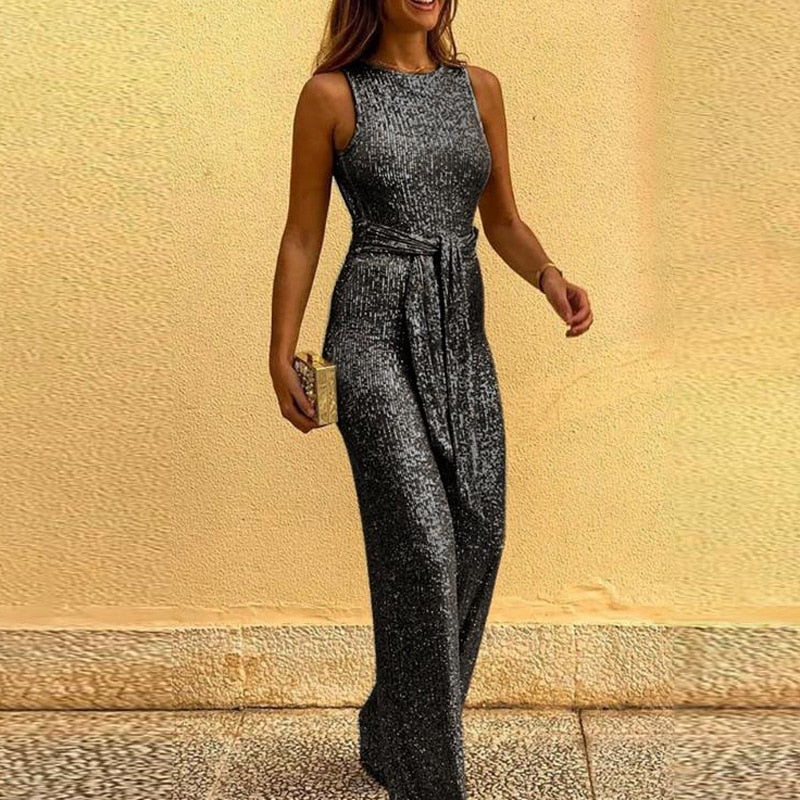 Sophia - Salopetă elegantă fără mâneci cu cordon în talie