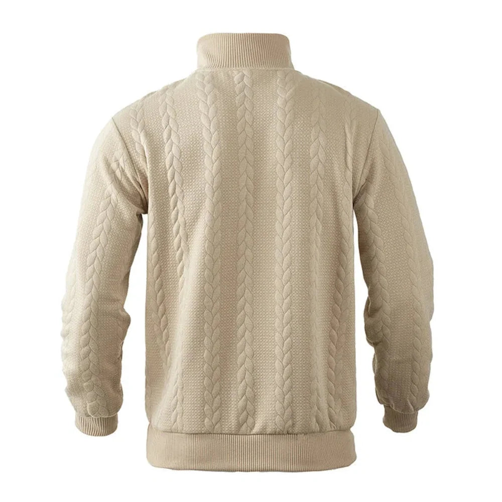 JacZip – Camisola de malha jacquard com gola subida e fecho de correr