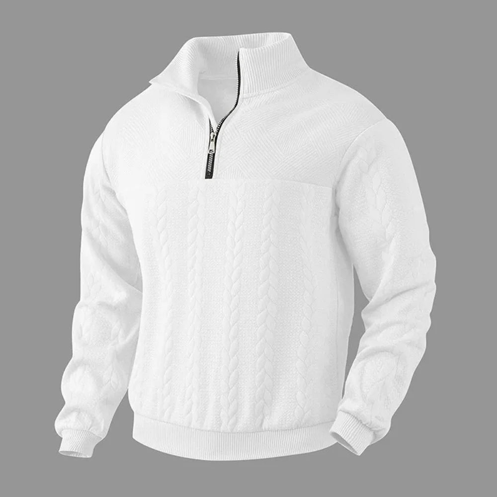 JacZip – Camisola de malha jacquard com gola subida e fecho de correr
