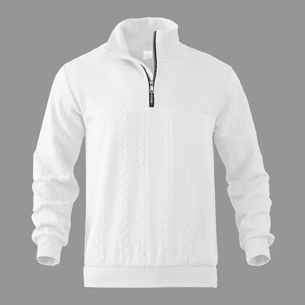 JacZip – Camisola de malha jacquard com gola subida e fecho de correr