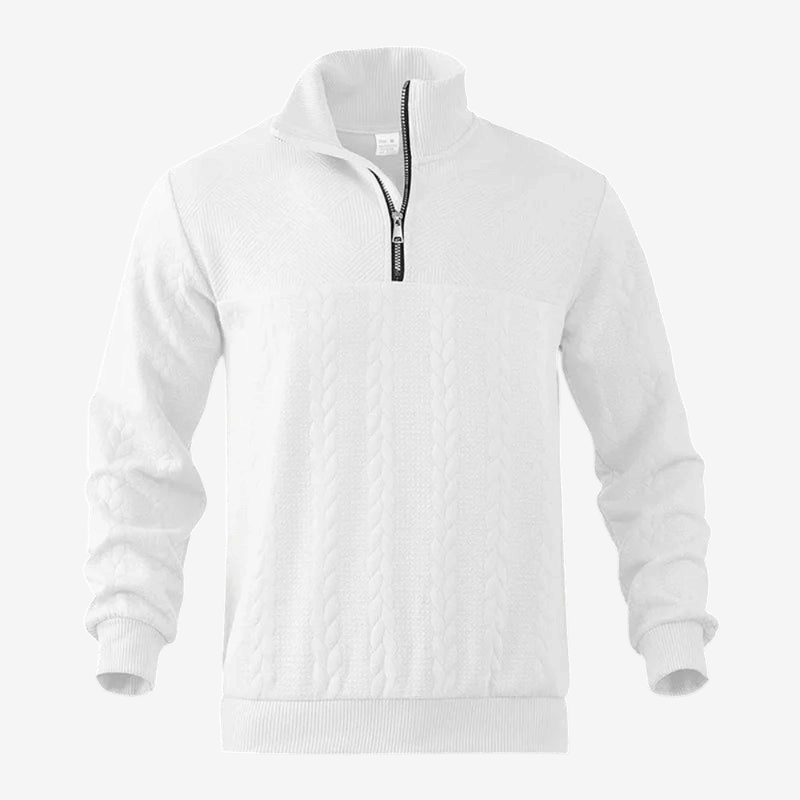 JacZip – Camisola de malha jacquard com gola subida e fecho de correr