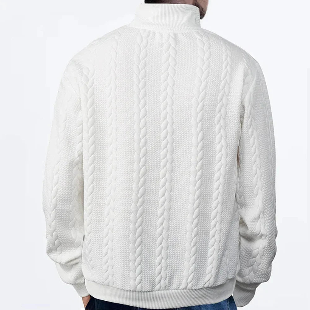 JacZip – Camisola de malha jacquard com gola subida e fecho de correr